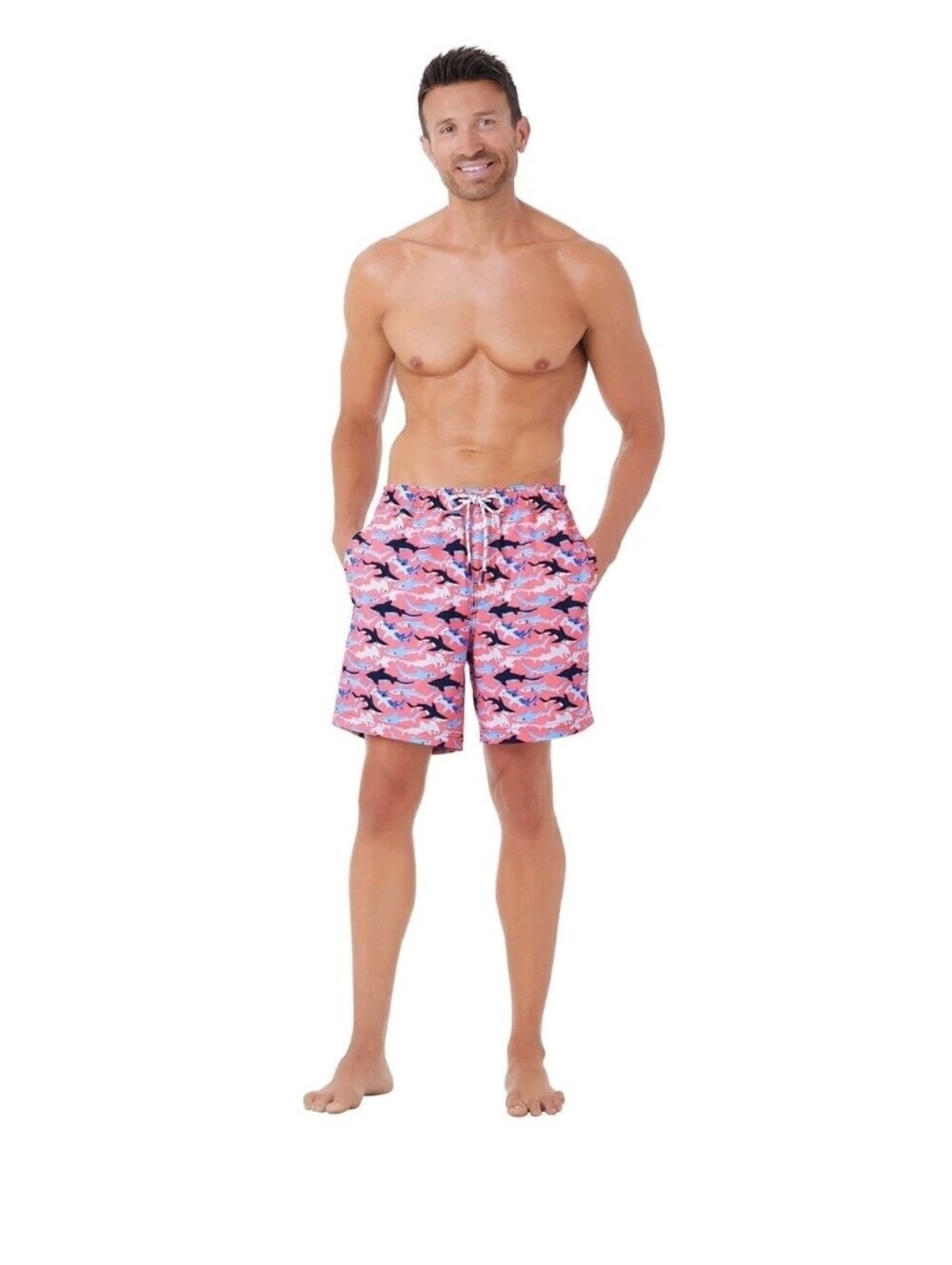Member's Mark Men's Pink with Shark Print Resort Swim Trunks - Size: L